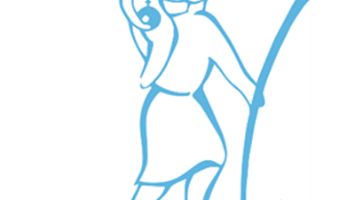 Zu sehen ist eine Strichzeichnung eines Menschen, der im Wasser steht und ein Kind auf den Schultern trägt